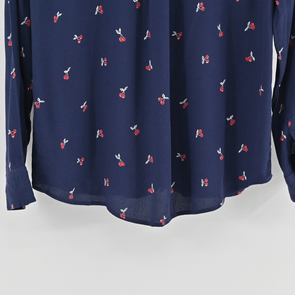 Rails Womens Kate Top Size XS Cherry‎ Print Preppy Button Navy Blue Long Sleeve - Picture 12 of 13